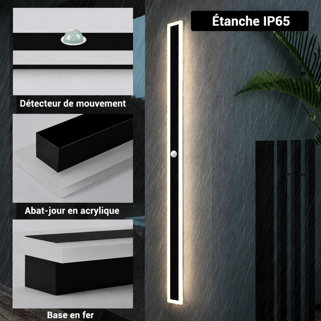 Applique murale anthracite avec détecteur de mouvement pour éclairage extérieur, design moderne et élégant, par Luminaire Essenza.