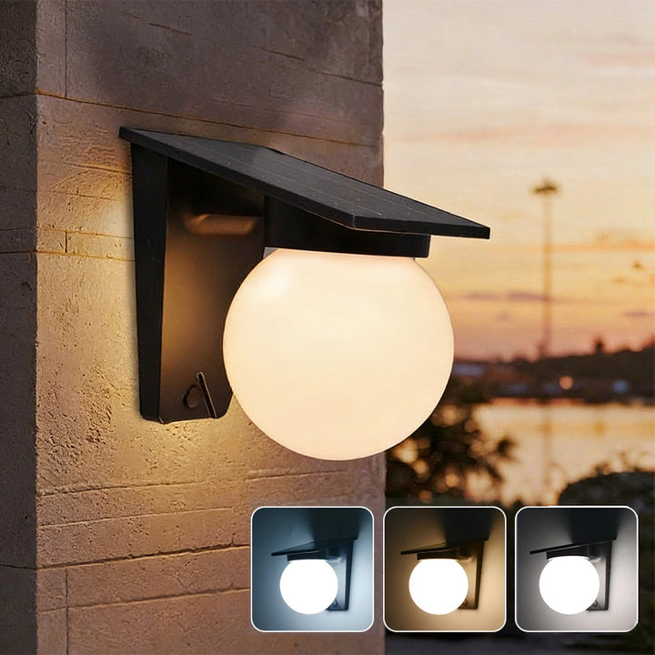 Lanterne solaire d'extérieur Luminaire Essenza, lampe murale sphérique IP65, éclairage trois couleurs pour jardin et terrasse