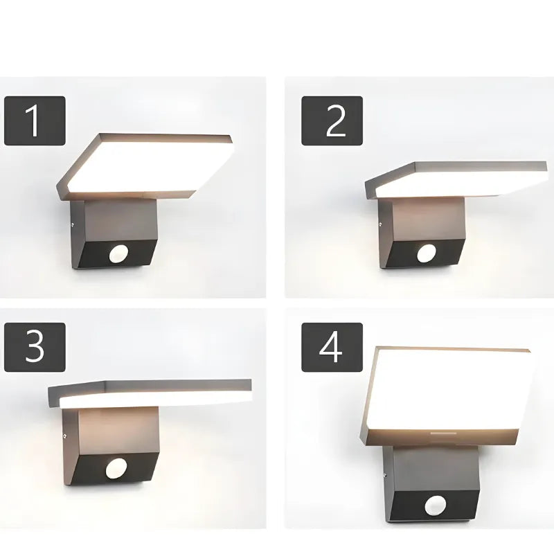 Applique murale LED extérieure moderne et minimaliste Luminaire Essenza avec détecteur de mouvement, finition noire ou blanche.