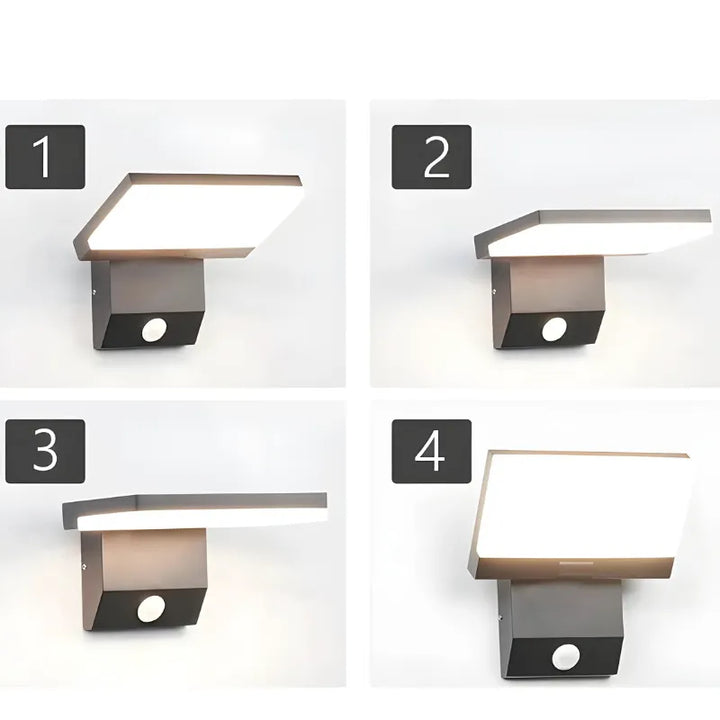 Applique murale LED extérieure moderne et minimaliste Luminaire Essenza avec détecteur de mouvement, finition noire ou blanche.