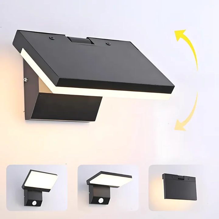 Applique murale LED extérieure moderne et minimaliste Luminaire Essenza avec détecteur de mouvement, finition noire ou blanche.
