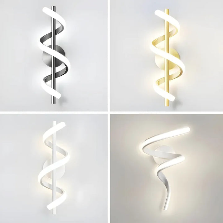 Applique murale LED Luxe Luminaire Essenza en noir, blanc et or avec éclairage blanc chaud, design élégant et moderne.