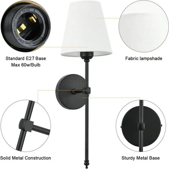 Deux appliques murales LED modernes de style américain en noir, conçues par Luminaire Essenza, pour une décoration élégante.