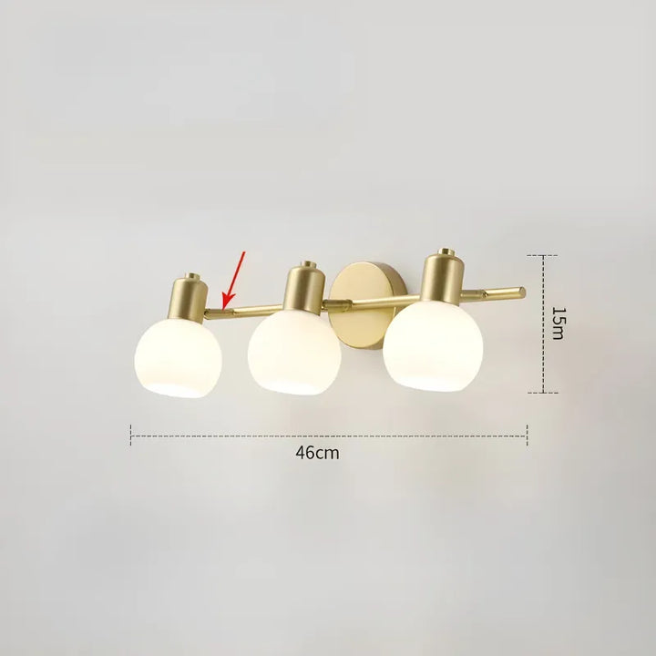 Applique murale salle de bain LED rotative en métal et verre, modèle C, finition blanc chaud, éclairage moderne et élégant.