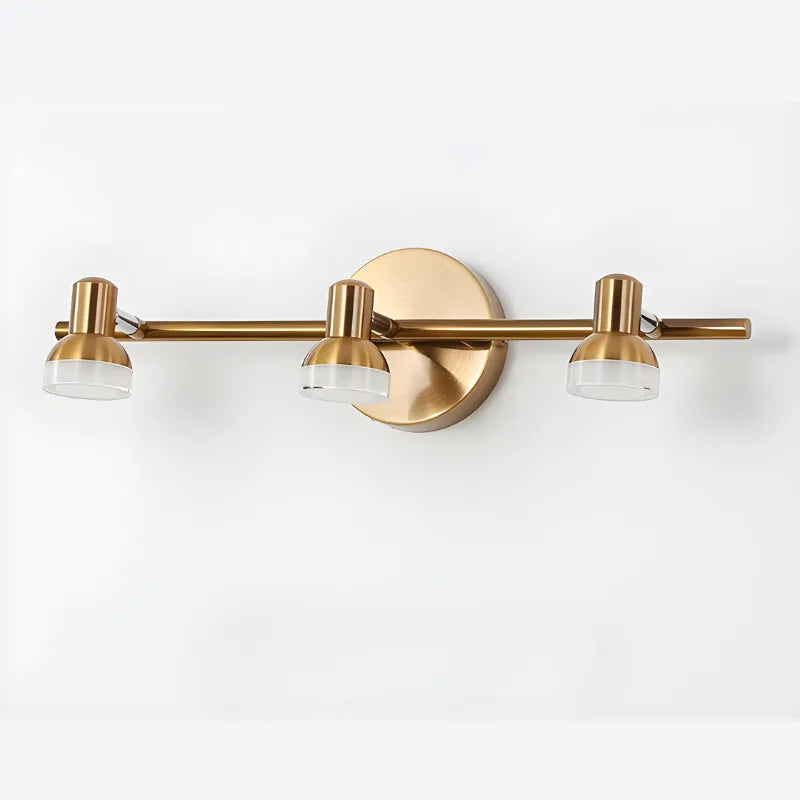 Applique murale salle de bain LED rotative moderne Luminaire Essenza avec trois têtes en or et blanc naturel.