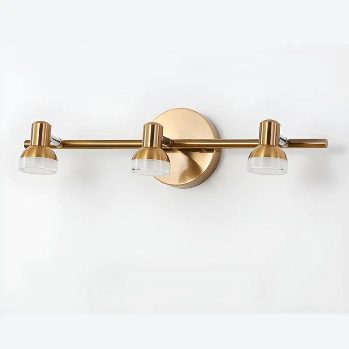 Applique murale salle de bain LED rotative moderne Luminaire Essenza avec trois têtes en or et blanc naturel.