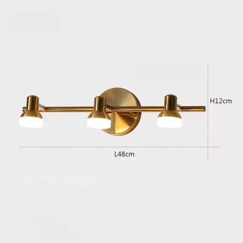 Applique murale salle de bain LED rotative moderne Luminaire Essenza avec trois têtes or et blanc naturel