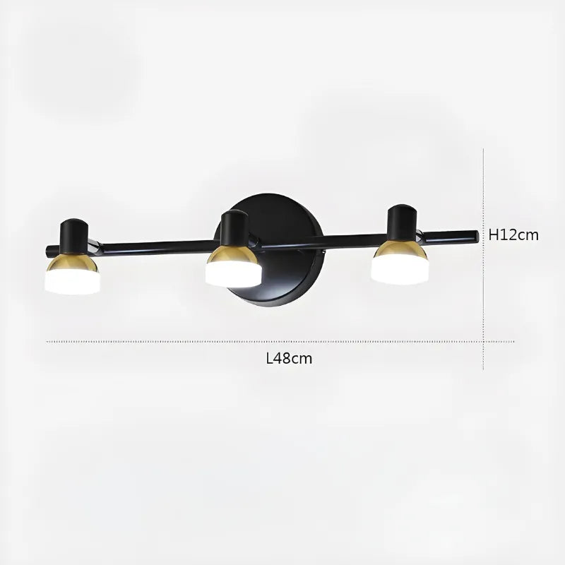 Applique murale salle de bain LED rotative moderne Luminaire Essenza avec trois têtes en or et blanc naturel.