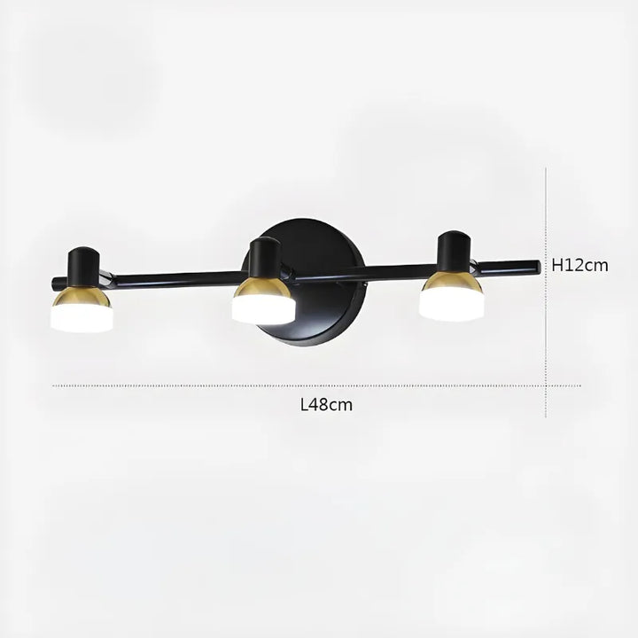 Applique murale salle de bain LED rotative moderne Luminaire Essenza avec trois têtes en or et blanc naturel.