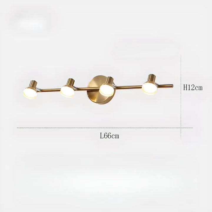 Applique murale salle de bain LED rotative moderne Luminaire Essenza avec trois têtes or et blanc naturel.